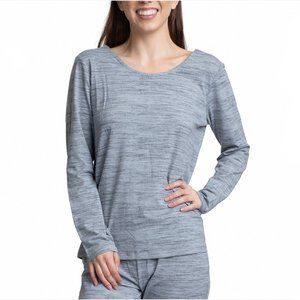 Muk Luks Lounge Shirt Women Round Neck Long Sleeve Draped Back Sleep Top Gray S